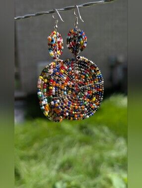 Handcrafted Multicolor Beaded Hoop Earrings - Women Jewelry